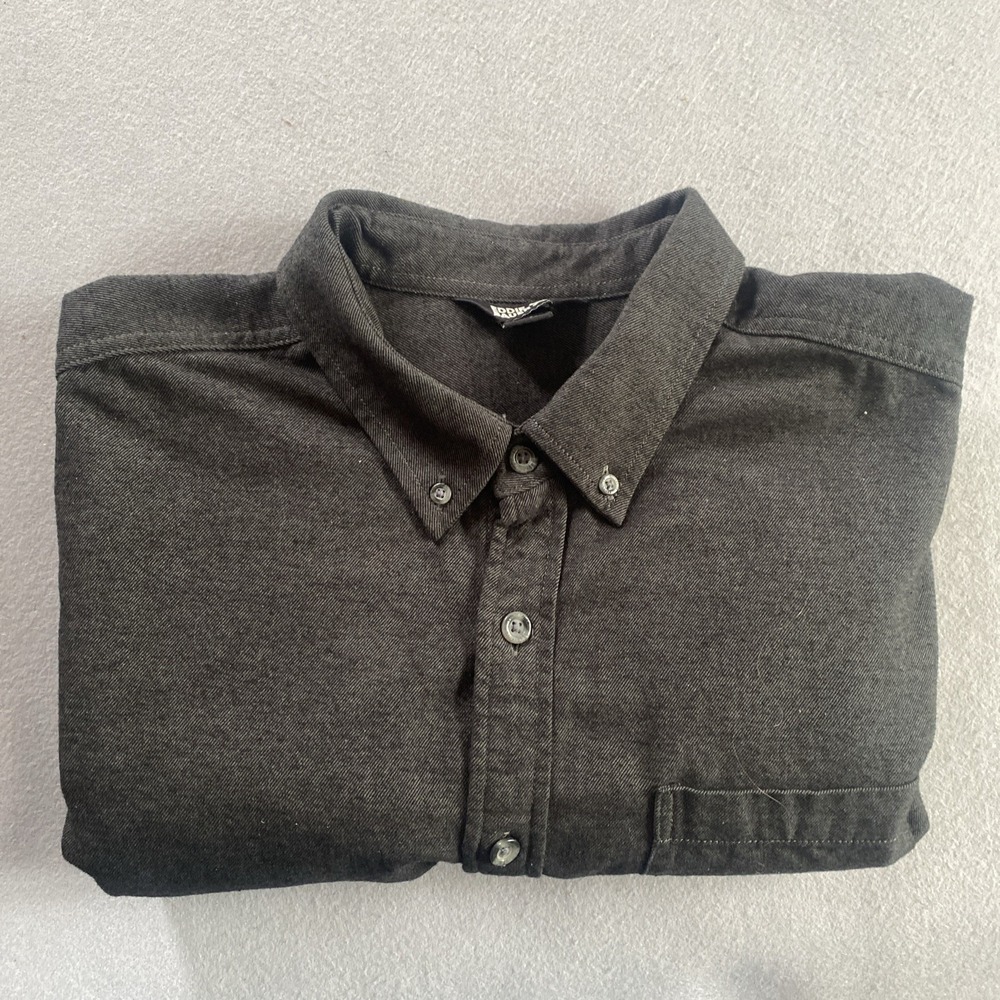 Eddie Bauer Tall XLT Shirt Dark Gray Heavy Brushed Cotton Button Up Long Sleeve